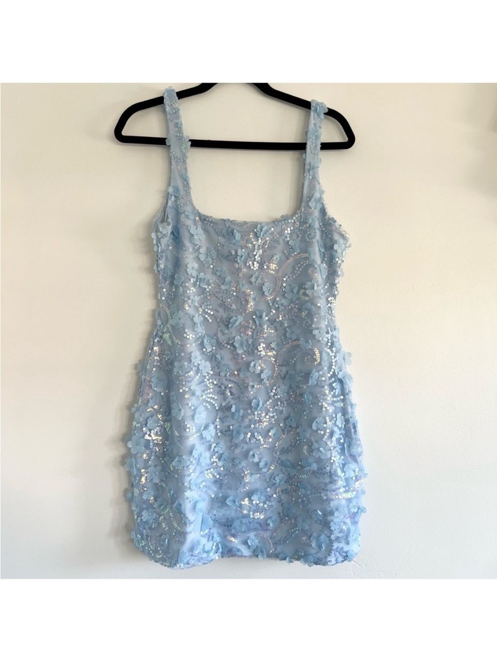 NWT US 6/AU 10 Beginning Boutique Pixie Blue Mini Dress Sequin Flower Iridescent - Picture 4 of 4